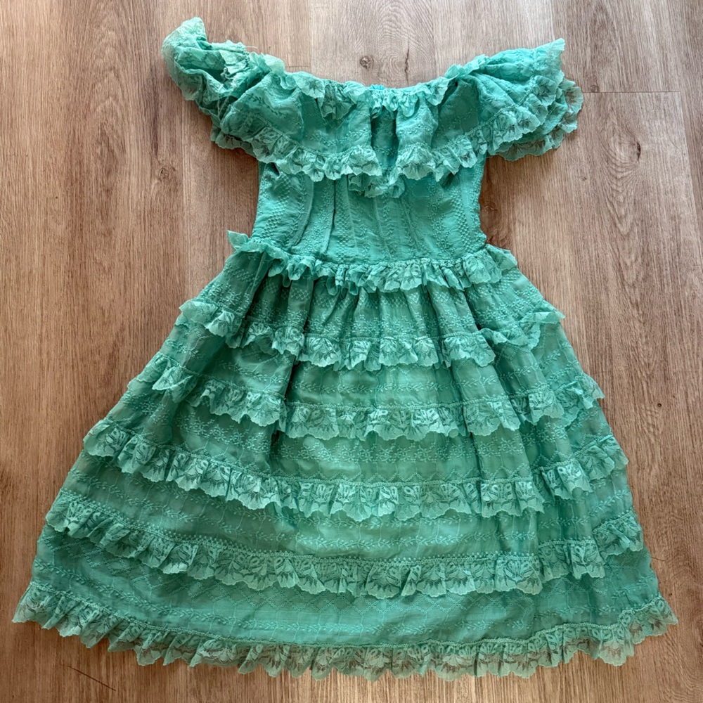 elliatt objective green lace off the shoulder tiered ruffle mini dress small NEW